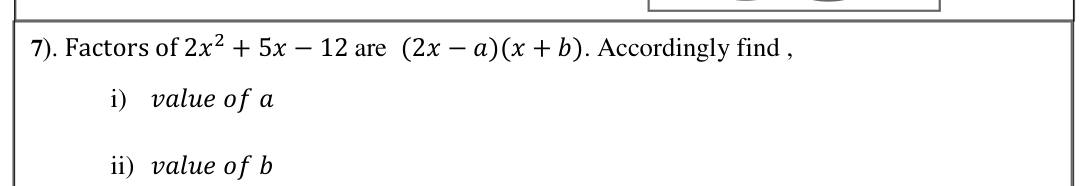 Paper I Part A Q7: Constants in the factors of a quadratic trinomial