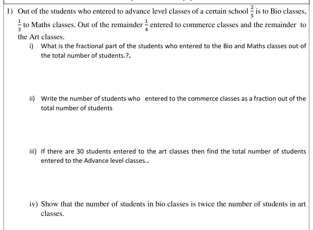 Paper I Part B Q1: Fractions of students choosing A/L streams