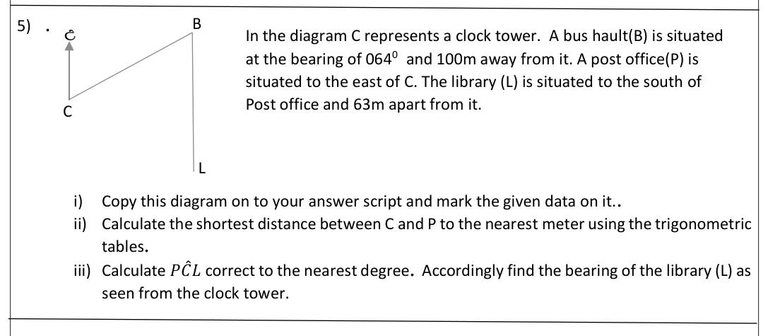 Paper II Part A Q5: Bearings and distances with trig tables
