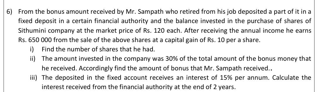 Paper II Part A Q6: Shares sold at a gain; bonus; compound interest