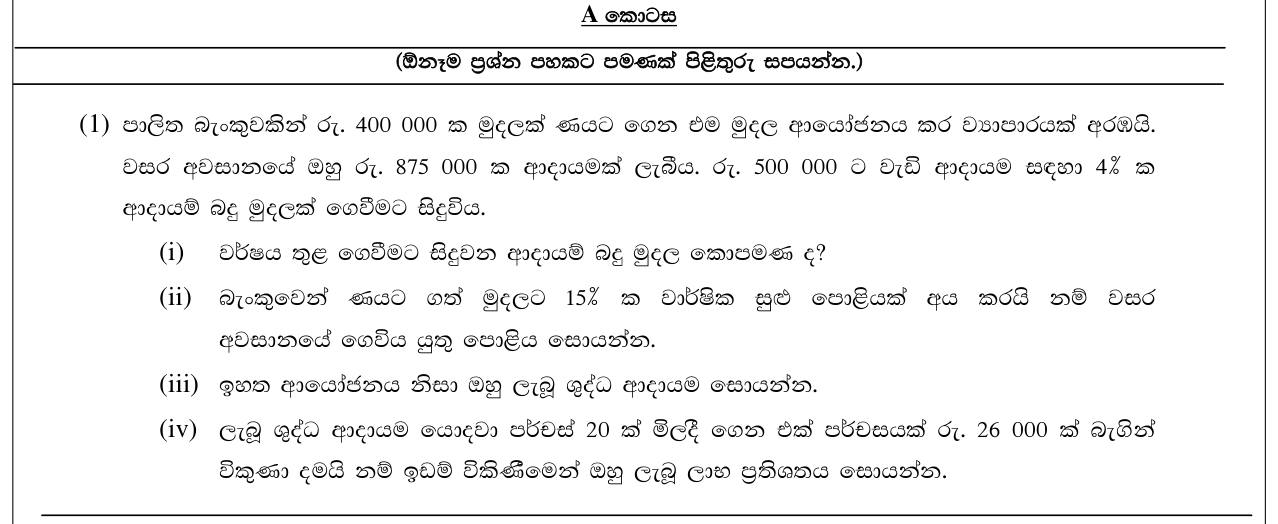 Paper II Part A Q1: Income tax, loan interest, net income and land profit