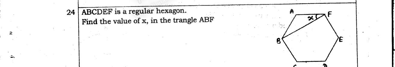 Paper I Part A Q24: Angle in a triangle inside a regular hexagon