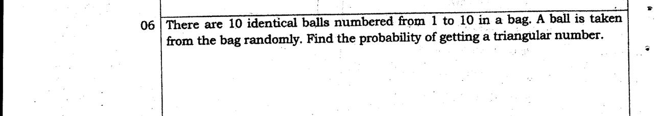 Paper I Part A Q6: Probability of drawing a triangular number from ten balls