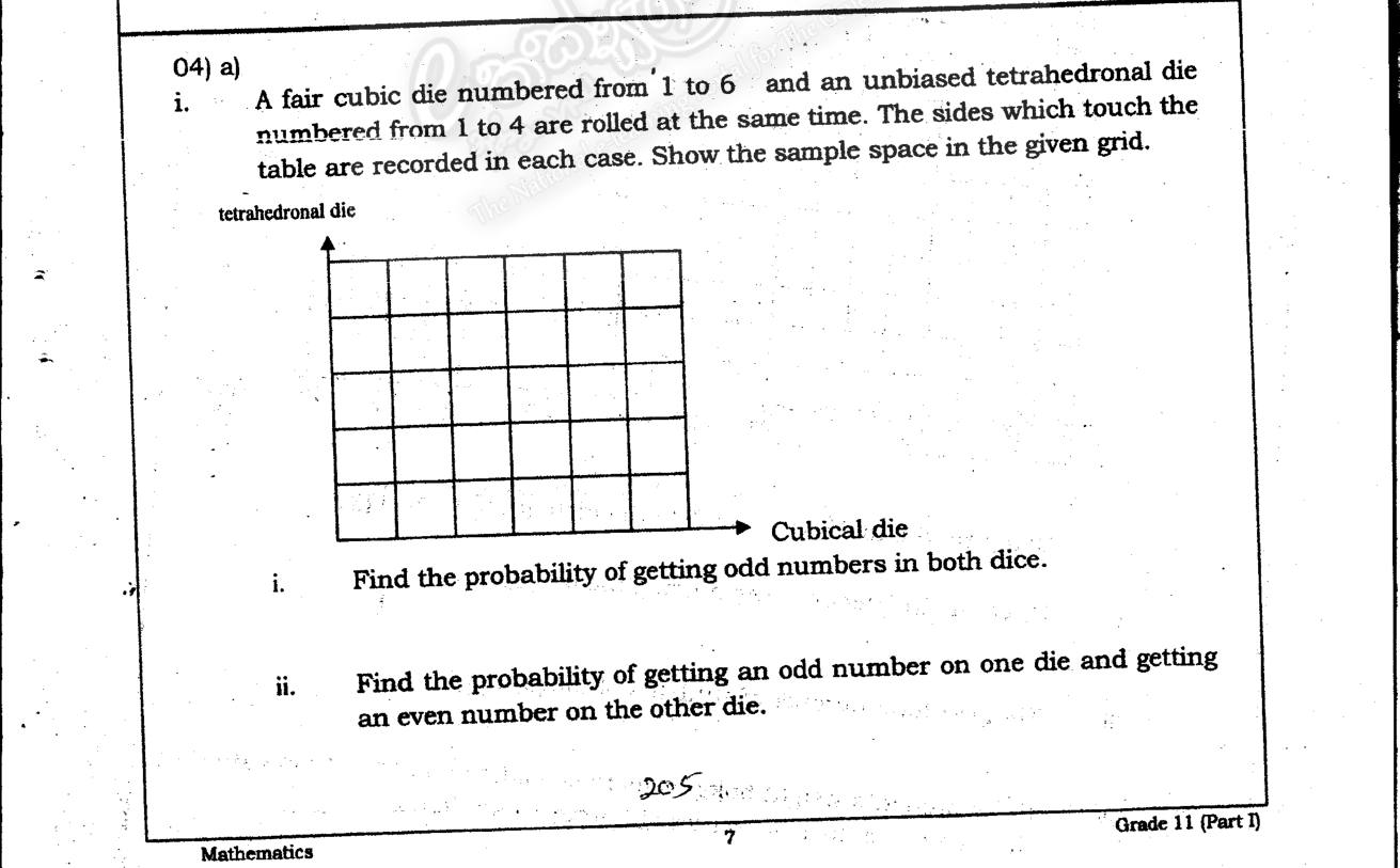 Paper I Part B Q4: Grid sample space for two dice; odd/even Venn diagram