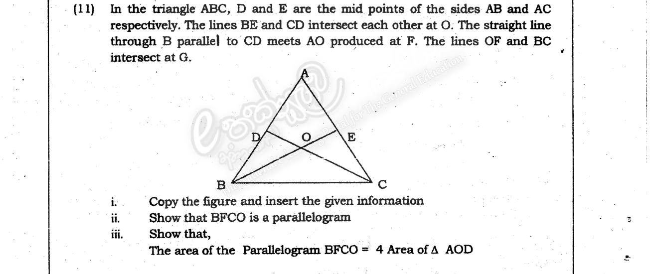 Paper II Part B Q11: Medians: parallelogram from midpoint theorem and area relation