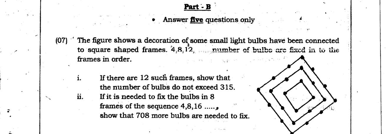 Paper II Part B Q7: Bulbs in frames: arithmetic sum versus geometric sum