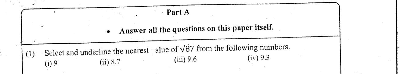 Paper I Part A Q1: Nearest value of a square root from four options