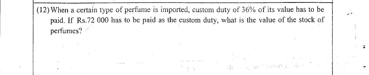 Paper I Part A Q12: Value of goods from the customs duty paid