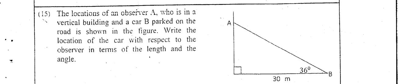 Paper I Part A Q15: Describe a position by distance and angle of depression