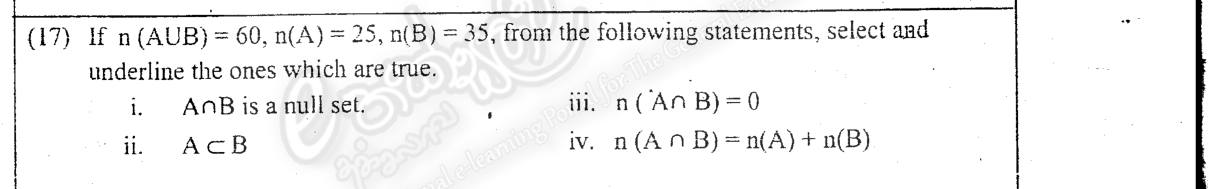 Paper I Part A Q17: Pick true statements about disjoint sets