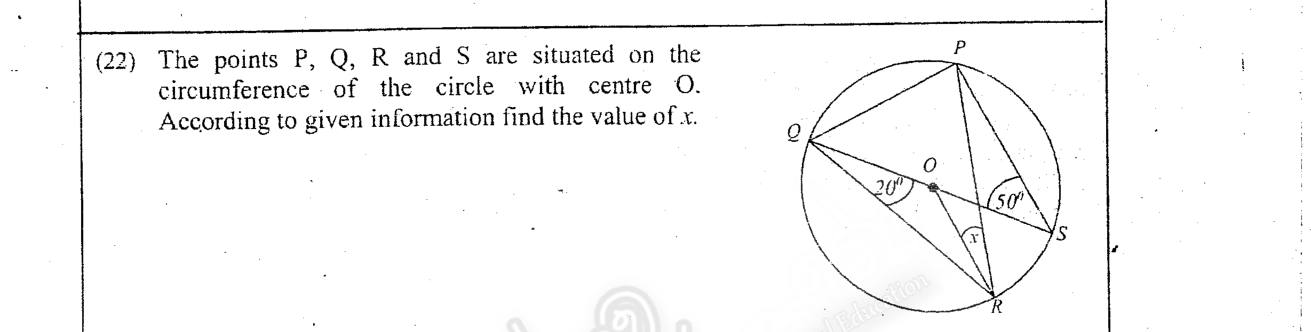 Paper I Part A Q22: Angle using a diameter, isosceles triangle and same segment