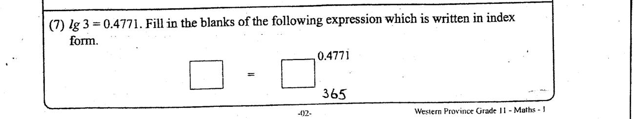 Paper I Part A Q7: Write a logarithm fact in index form