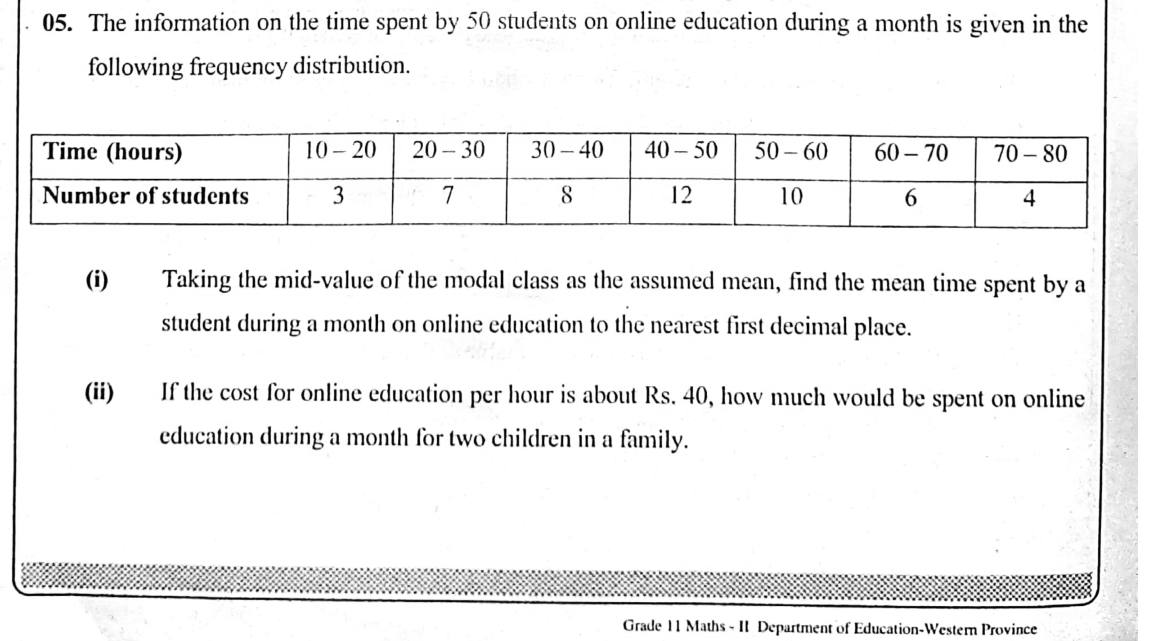 Paper II Part A Q5: Mean by assumed mean; monthly cost for two children