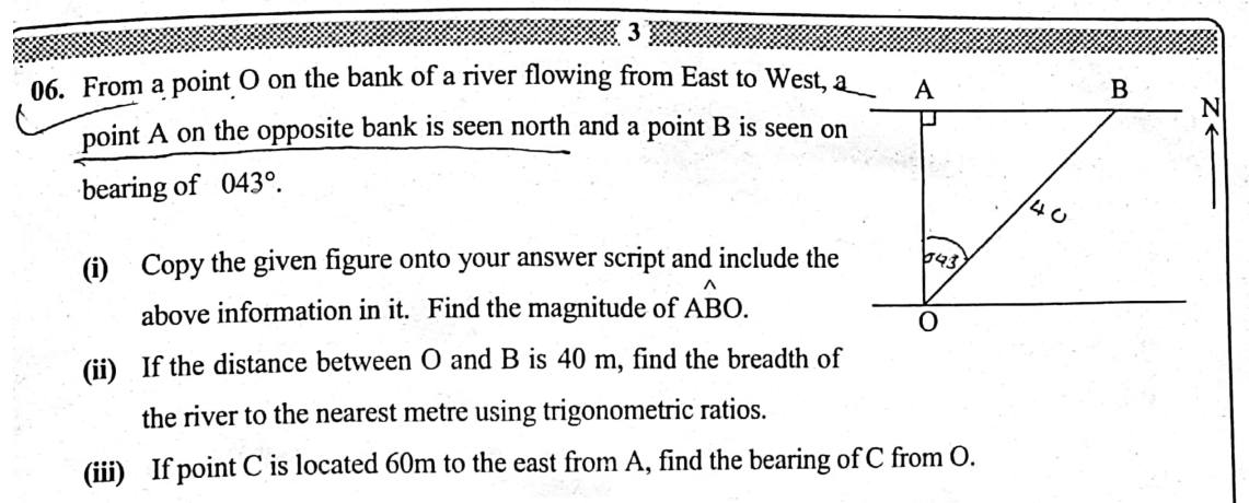 Paper II Part A Q6: River width from bearing and distance; bearing of a point