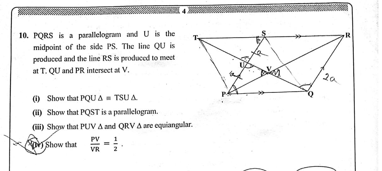 Paper II Part B Q10: Parallelogram: congruent triangles, new parallelogram, ratio