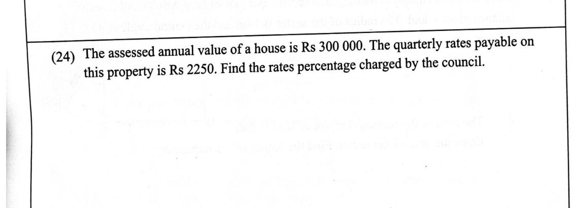Paper I Part A Q24: Rates percentage from quarterly rates and assessed value