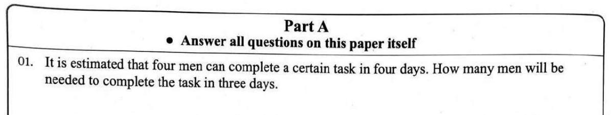 Paper I Part A Q1: Workers needed to finish a job in fewer days