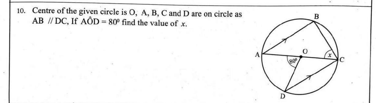 Paper I Part A Q10: Circle angles with parallel chords and a diameter