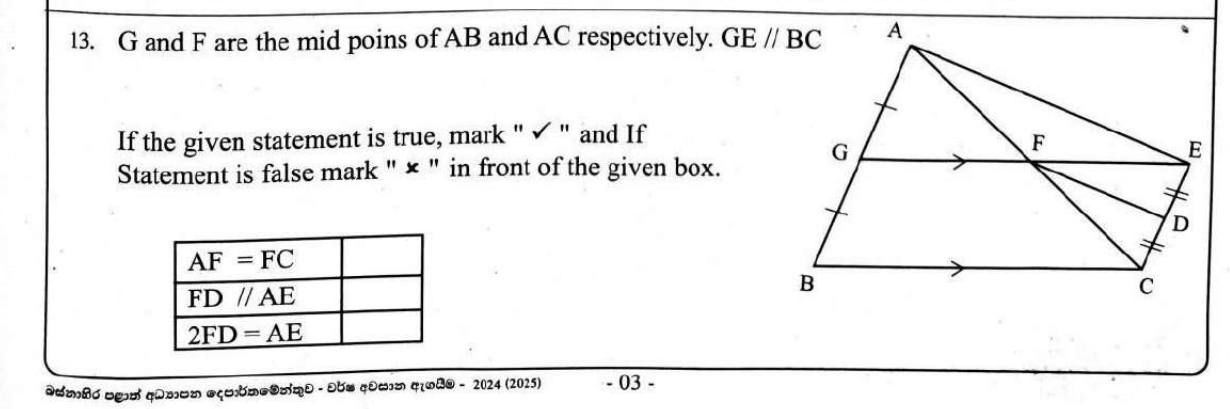 Paper I Part A Q13: True or false statements from the midpoint theorem and its converse