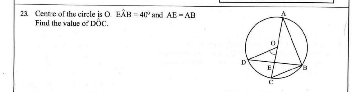 Paper I Part A Q23: Centre angle using isosceles triangle and angle in a semicircle