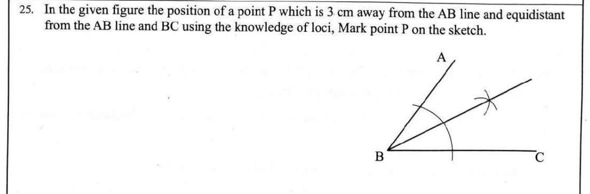 Paper I Part A Q25: Point on an angle bisector at a set distance from one arm