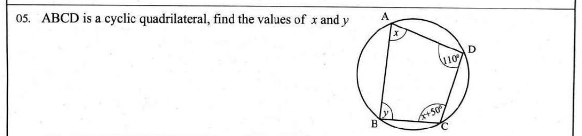 Paper I Part A Q5: Opposite angles of a cyclic quadrilateral