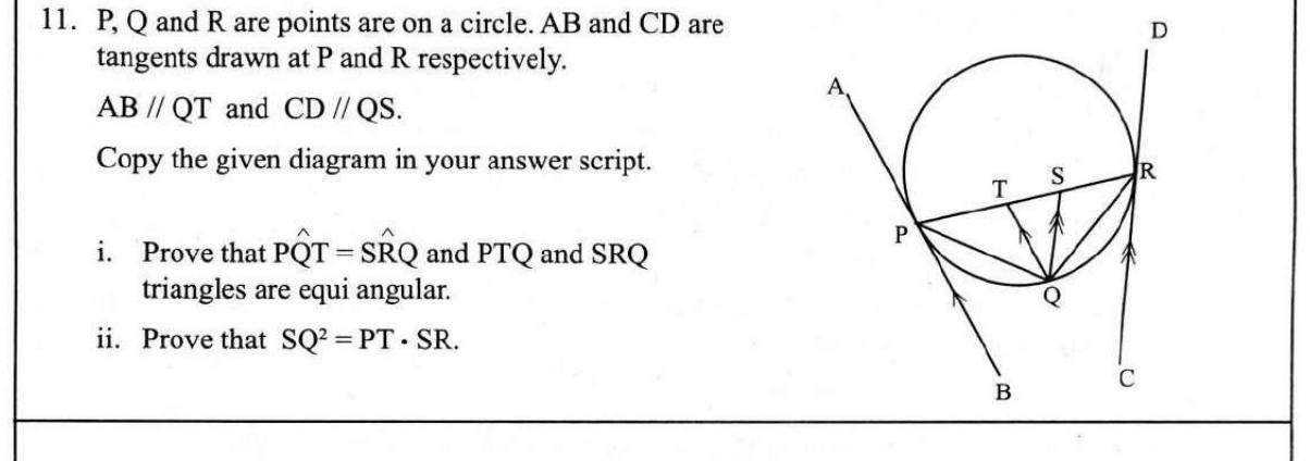 Paper II Part B Q11: Tangents and parallel chords: equiangular triangles and a product of lengths