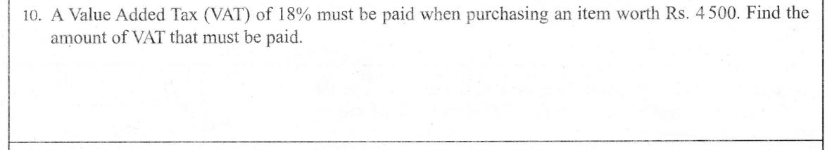 Paper I Part A Q10: VAT payable at a given percentage