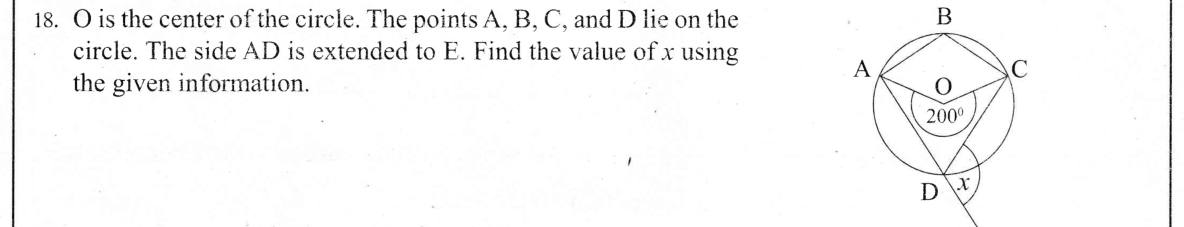 Paper I Part A Q18: Exterior angle of cyclic quadrilateral from reflex central angle