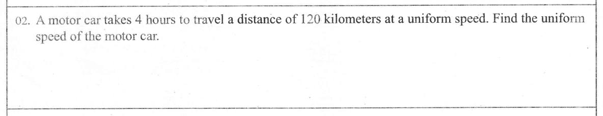 Paper I Part A Q2: Uniform speed from distance and time