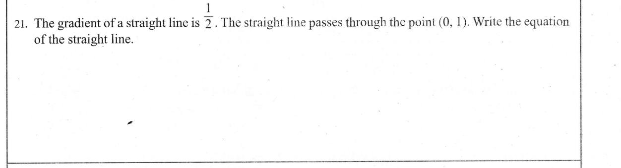 Paper I Part A Q21: Line equation from gradient and a point on the y-axis