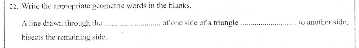 Paper I Part A Q22: Complete the converse of the midpoint theorem
