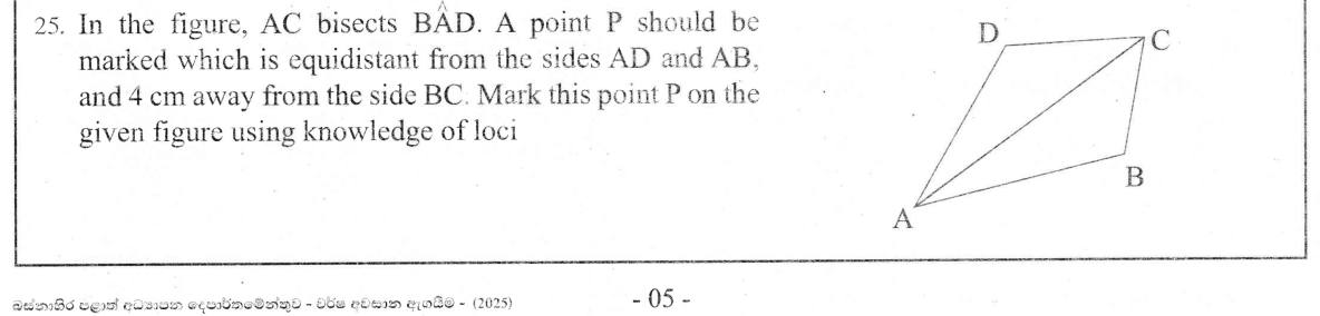 Paper I Part A Q25: Locate a point using angle bisector and parallel-line loci