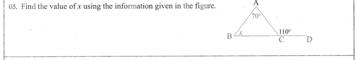 Paper I Part A Q5: Interior angle from an exterior angle of a triangle