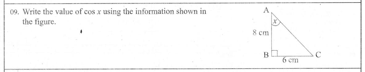Paper I Part A Q9: Cosine of an angle in a right triangle