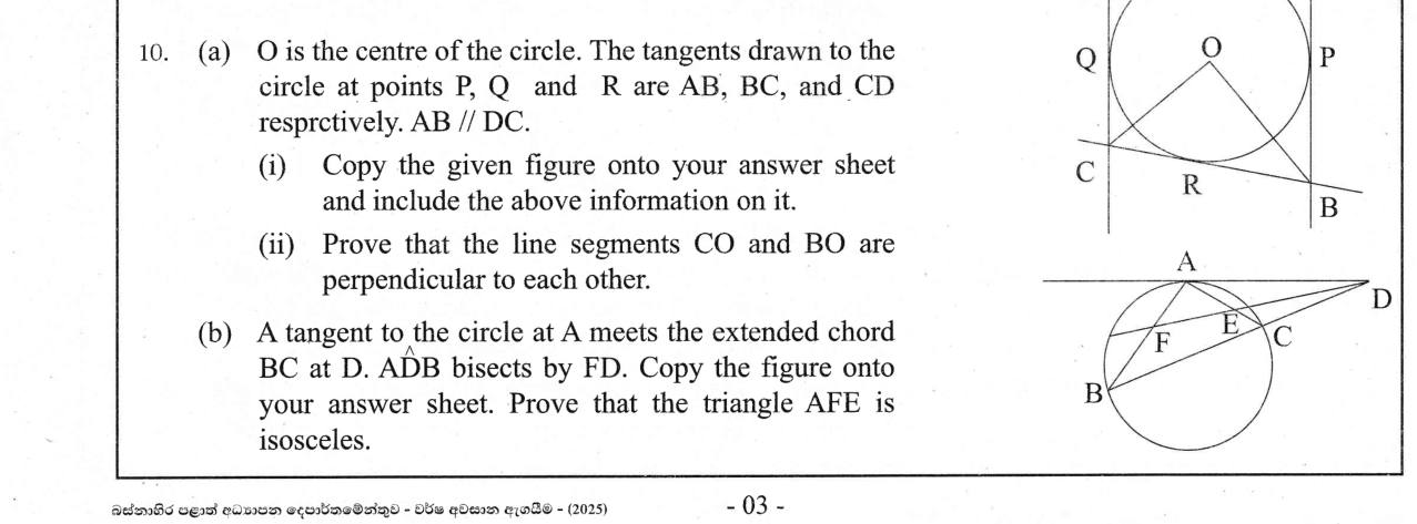 Paper II Part B Q10: Tangent proofs: right angle at centre; isosceles triangle