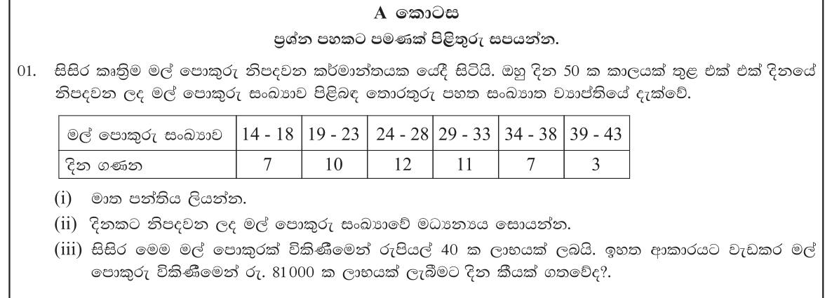 Paper II Part A Q1: Grouped data: modal class, mean, days to reach a profit