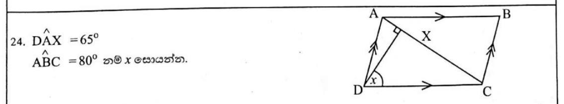 Paper I Part A Q24: Angle in a parallelogram with a perpendicular
