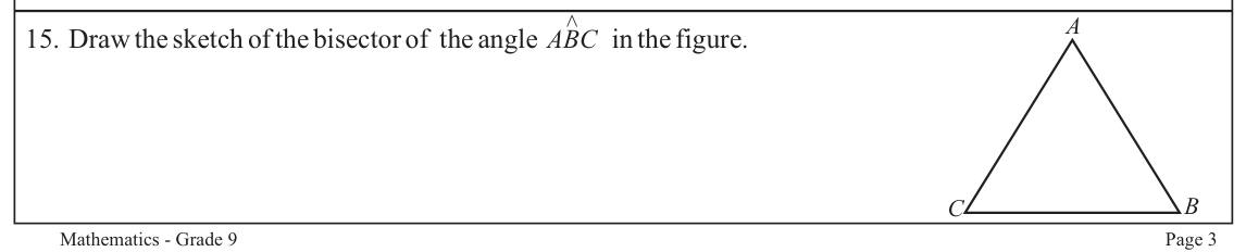Paper I Part A Q15: Sketch the bisector of an angle of a triangle