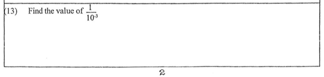 Paper I Part A Q13: Value of the reciprocal of a negative power of ten