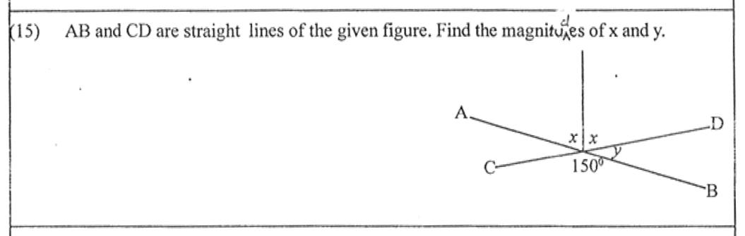 Paper I Part A Q15: Angles at intersecting lines with a bisecting ray