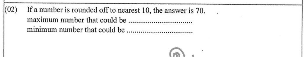 Paper I Part A Q2: Greatest and least whole numbers rounding to 70