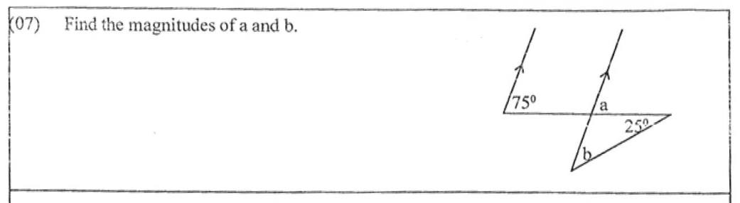 Paper I Part A Q7: Angles with parallel lines and a triangle