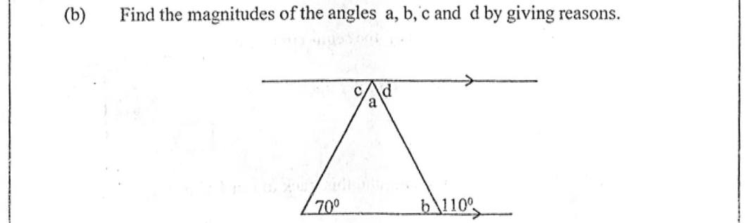 Paper I Part B Q4(b): Angles in a triangle between parallel lines, with reasons