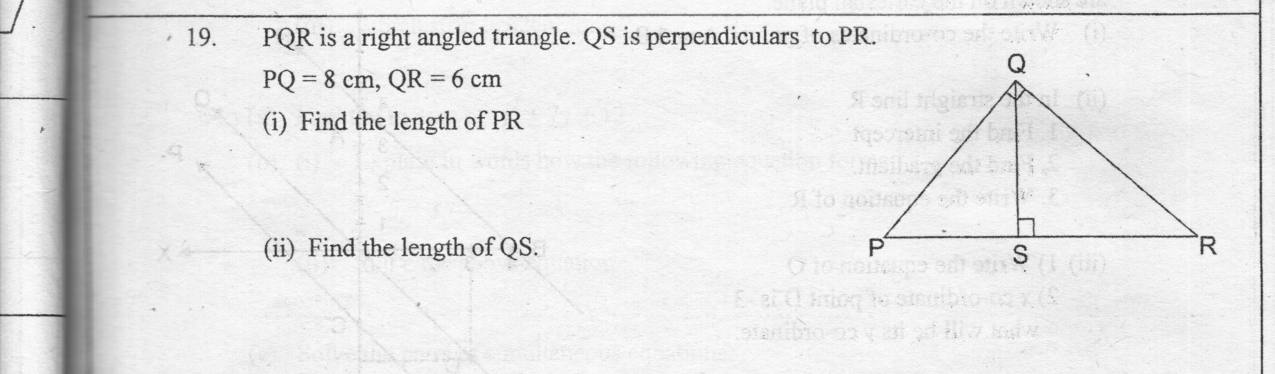 Paper I Part A Q19: Hypotenuse by Pythagoras and altitude to hypotenuse