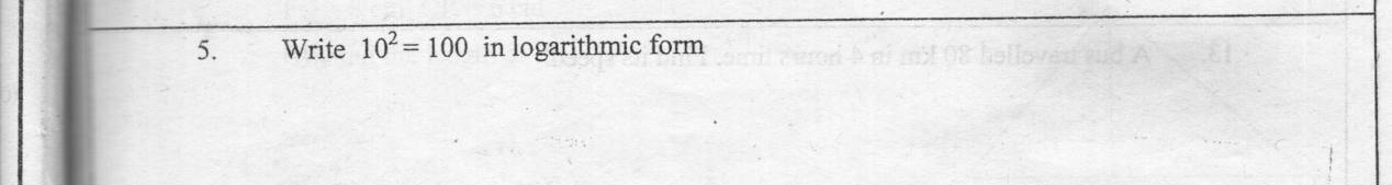 Paper I Part A Q5: Write a power statement in logarithm form