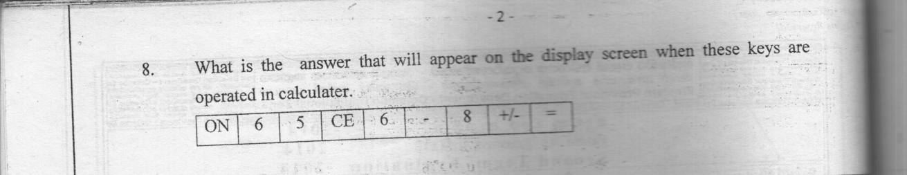 Paper I Part A Q8: Calculator display after clear-entry and sign change keys