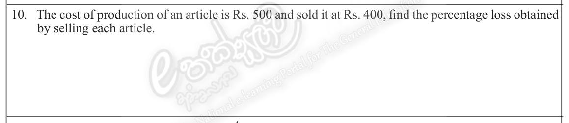 Paper I Part A Q10: Loss percentage from cost and selling price