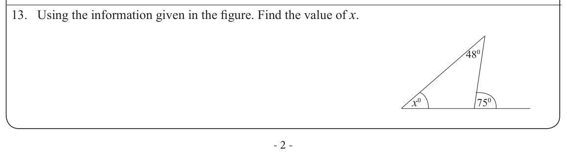 Paper I Part A Q13: Exterior angle of a triangle to find an interior angle