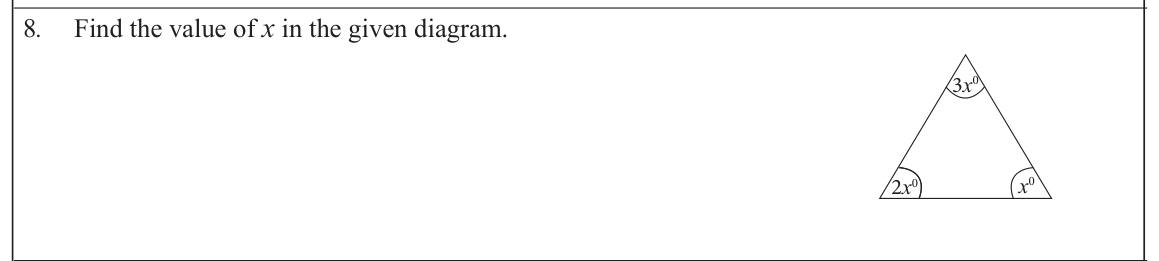 Paper I Part A Q8: Triangle angles in ratio x, 2x, 3x